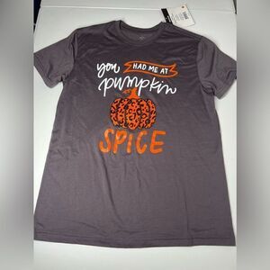 NWT Pumpkin Spice Halloween T-shirt Gray Orange Size M Unisex